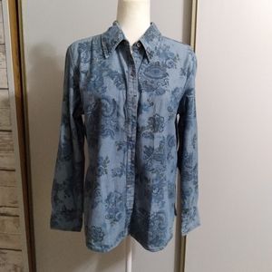Krazy Kat Floral Denim Medium Button Down Shirt